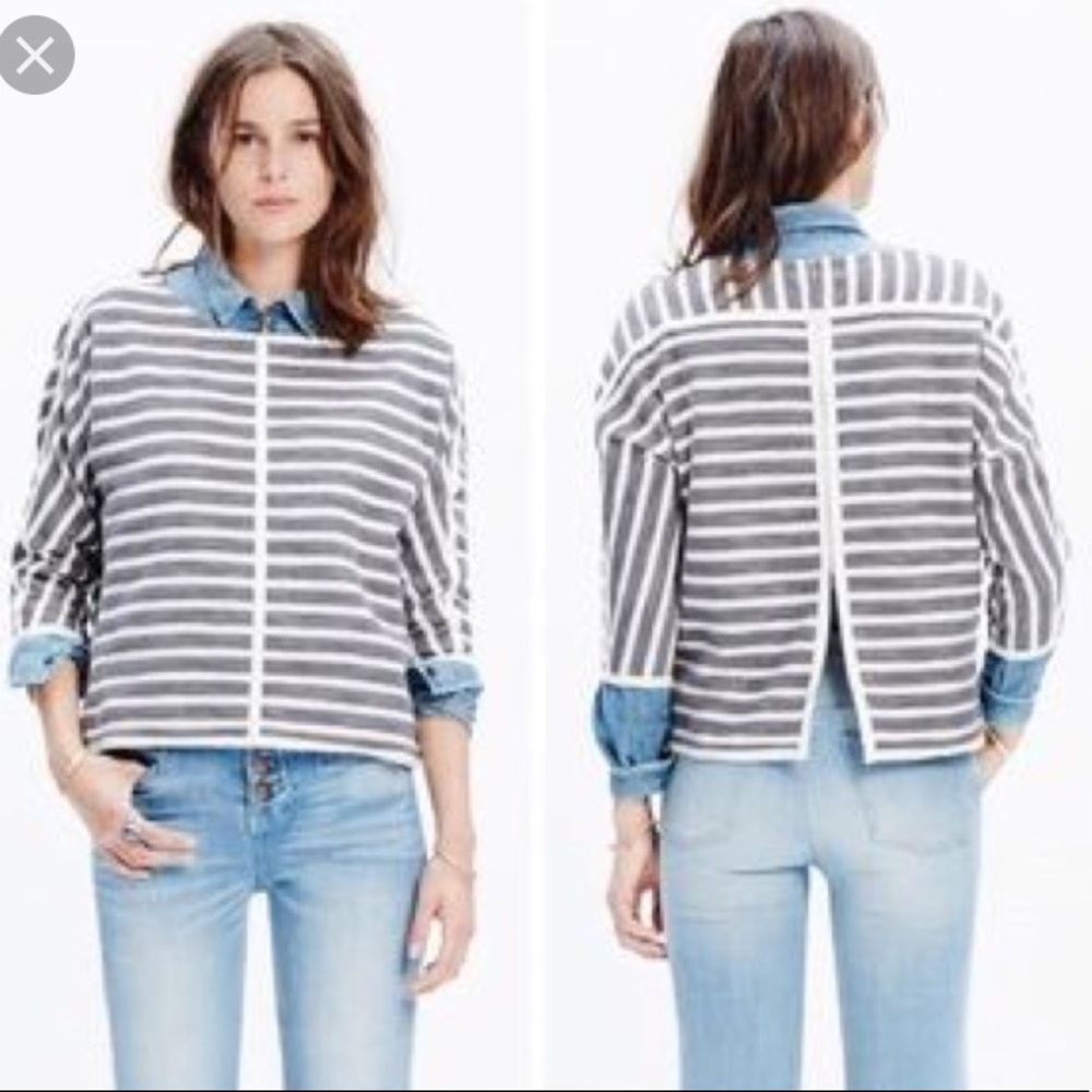 Madewell Turquoise and Grey Striped Pull Over